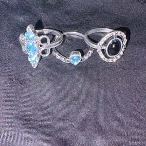 Elegant Silver and Blue Gemstone Ring Set